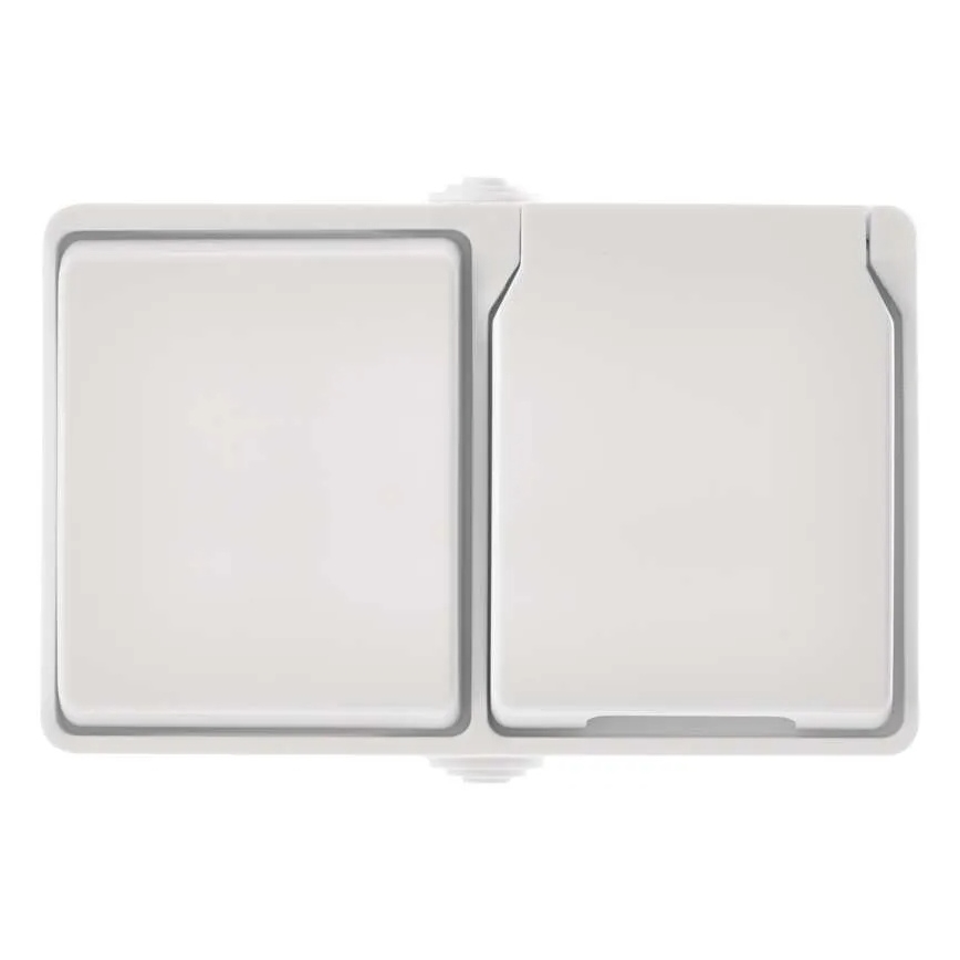 Interrupteur intérieur va-et-vient n° 6 avec prise 250V/16A IP44 blanc