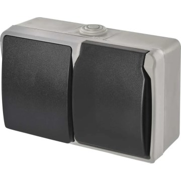 Interrupteur intérieur va-et-vient n° 6 avec prise 250V/16A IP44 gris