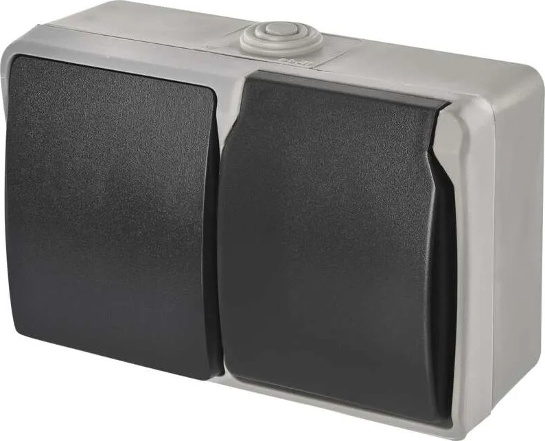 Interrupteur intérieur va-et-vient n° 6 avec prise 250V/16A IP44 gris