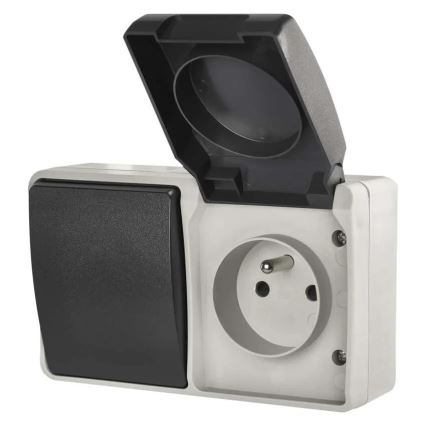 Interrupteur intérieur va-et-vient n° 6 avec prise 250V/16A IP44 gris