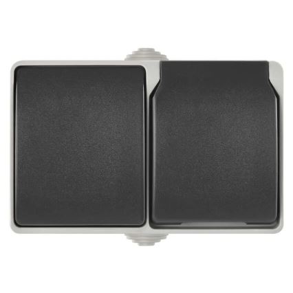 Interrupteur intérieur va-et-vient n° 6 avec prise 250V/16A IP44 gris