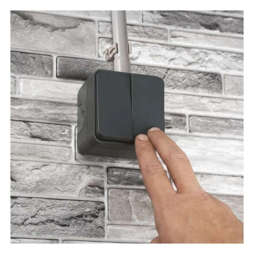 Interrupteur mural à 2 boutons va-et-vient n° 6+6 IP55 anthracite