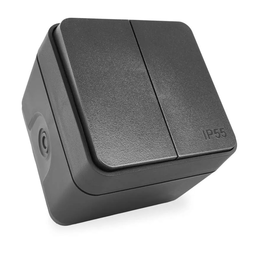 Interrupteur mural à 2 boutons va-et-vient n° 6+6 IP55 anthracite