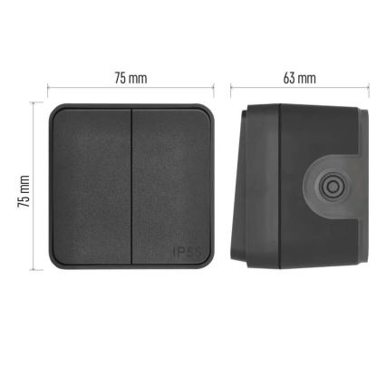 Interrupteur mural à 2 boutons va-et-vient n° 6+6 IP55 anthracite