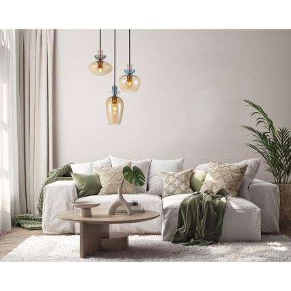 ITALUX - Suspension à câble FANDA 3xE27/40W/230V dorée / beige fumé