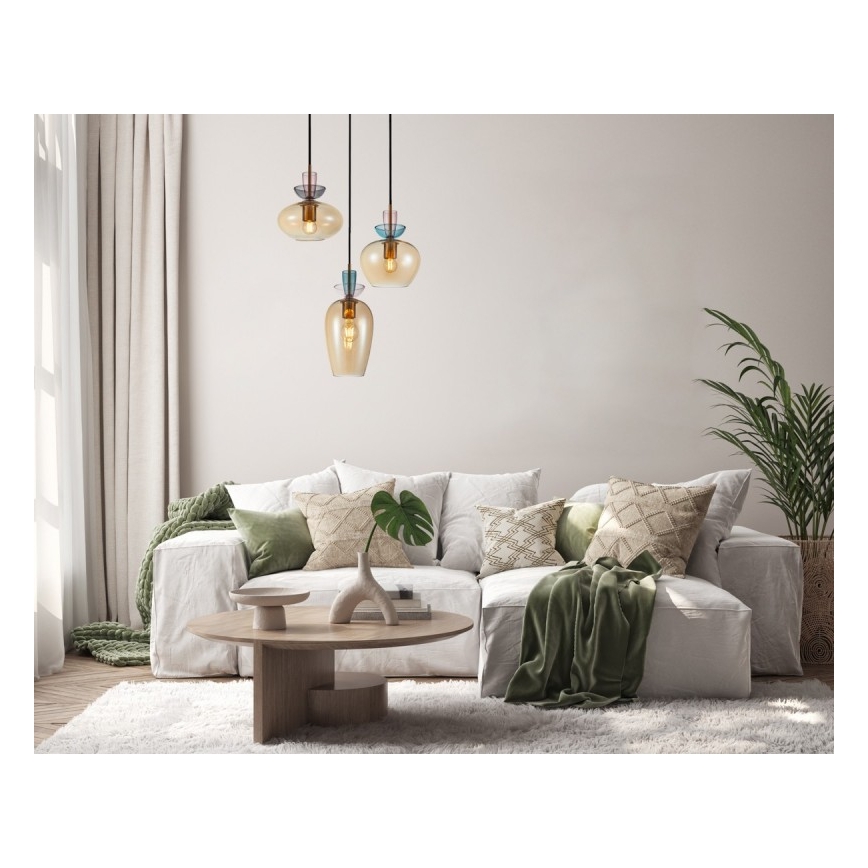 ITALUX - Suspension à câble FANDA 3xE27/40W/230V dorée / beige fumé