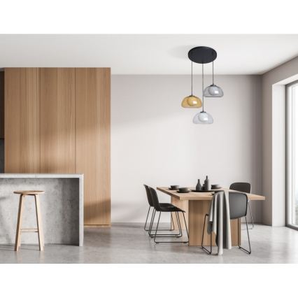 ITALUX - Suspension sur câble AINALE 3xG9/7W/230V noir/transparent/fumé beige/gris