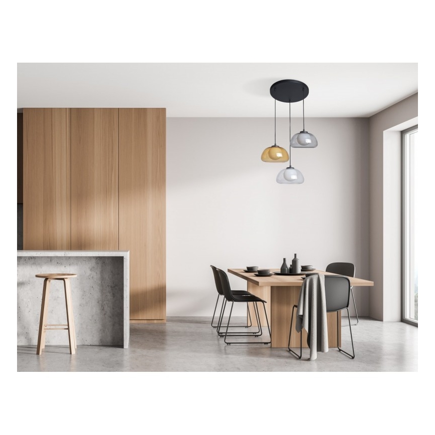 ITALUX - Suspension sur câble AINALE 3xG9/7W/230V noir/transparent/fumé beige/gris