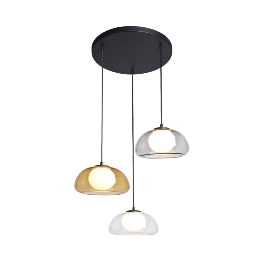 ITALUX - Suspension sur câble AINALE 3xG9/7W/230V noir/transparent/fumé beige/gris