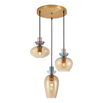 ITALUX - Suspension à câble FANDA 3xE27/40W/230V dorée / beige fumé