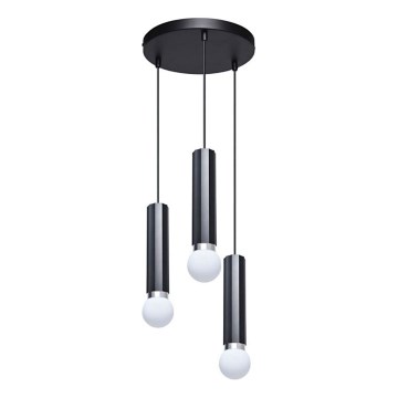 ITALUX - Suspension sur câble MACERA 3xE27/40W/230V noire
