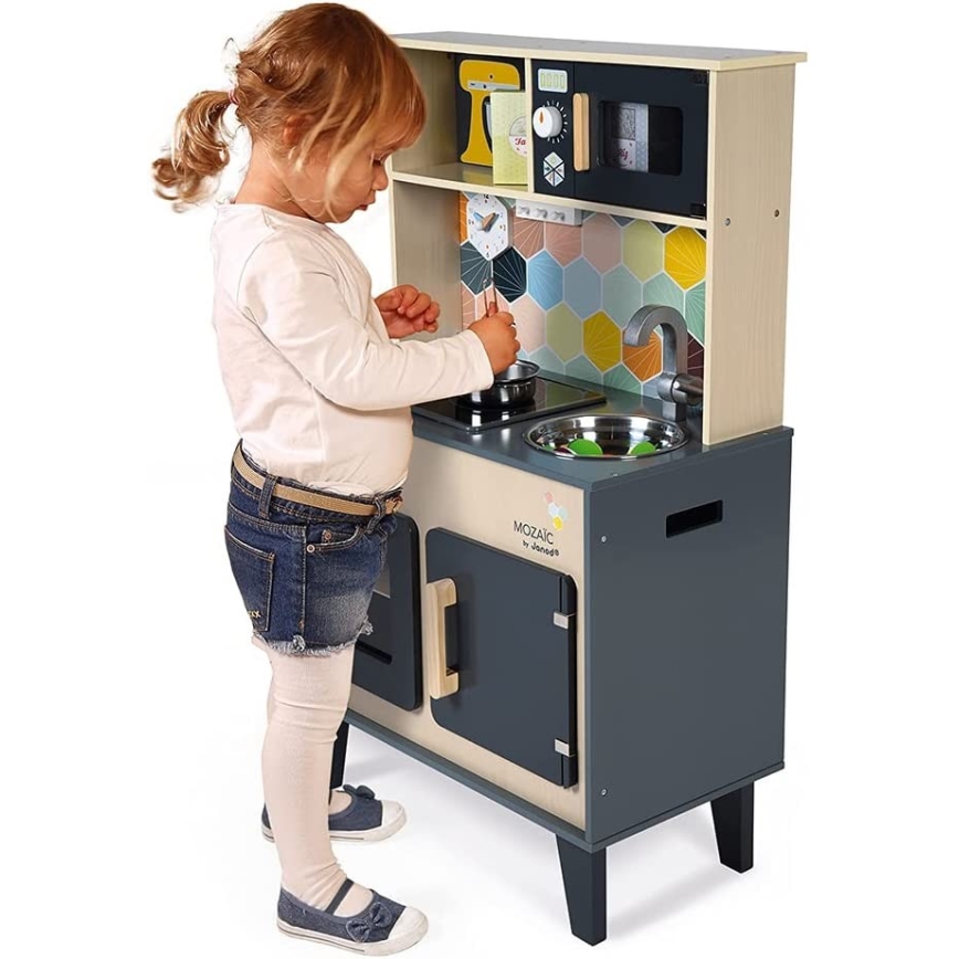 Janod - Cuisine en bois avec plaque de cuisson LED MOZAIC 2xLR6