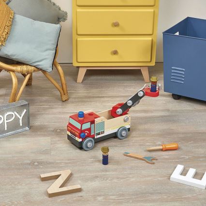 Janod - Jeu de construction en bois BRICOKIDS camion de pompier