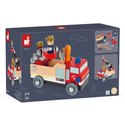 Janod - Jeu de construction en bois BRICOKIDS camion de pompier