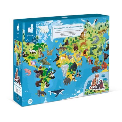 Janod - Puzzle éducatif pour enfants 200 pcs animaux en voie de disparition