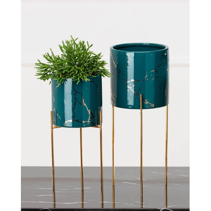 Jardinière NILA 32,5x13 cm verte/dorée