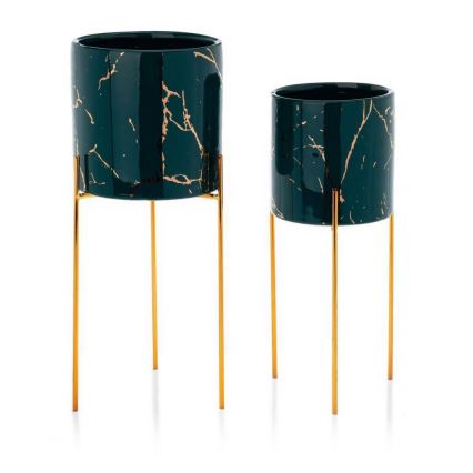 Jardinière NILA 32,5x13 cm verte/dorée