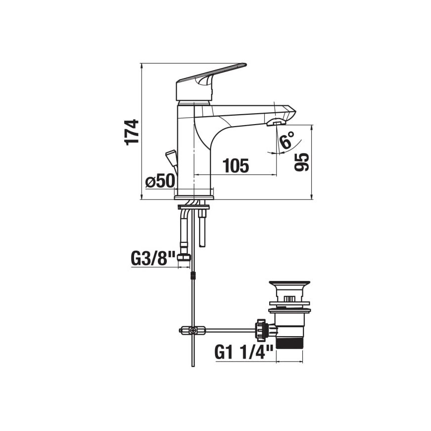 JIKA H3112E10041171 - Robinet de lavabo + vidage sans trop-plein TALAS 17,4 cm chrome brillant