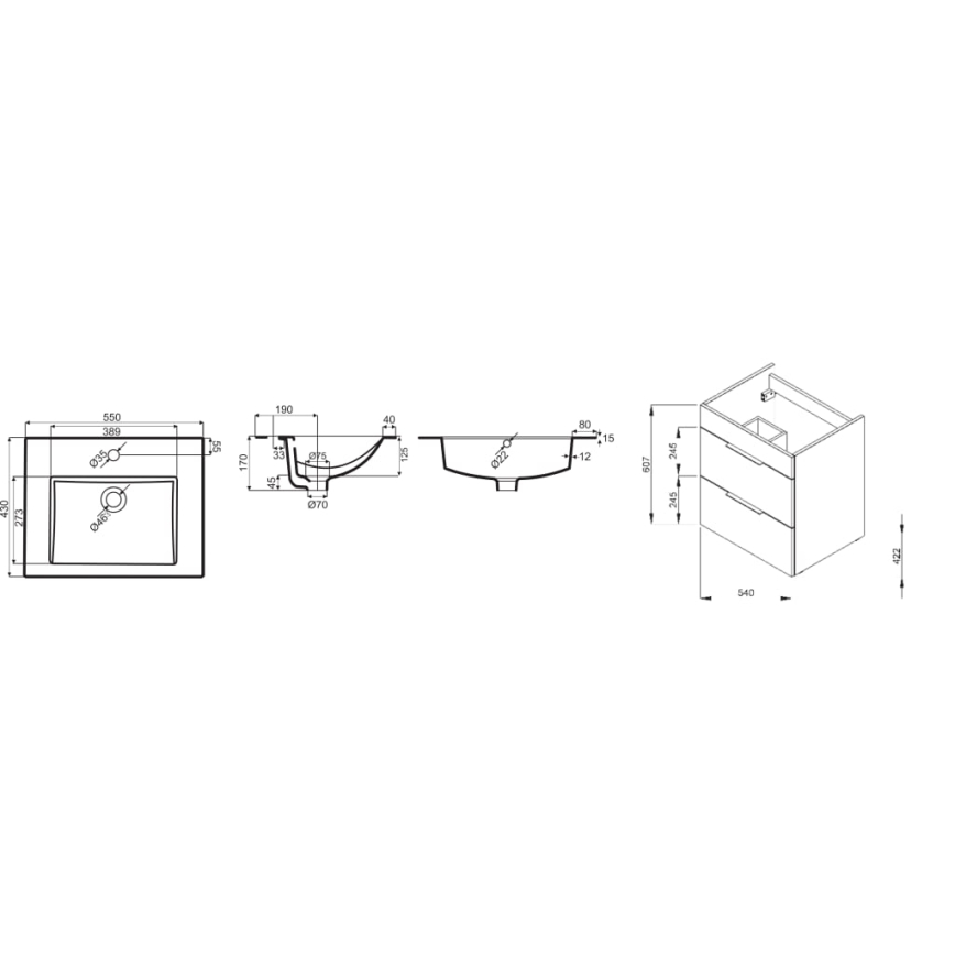 JIKA H4536111763001 - Meuble de salle de bain avec lavabo CUBE 60,7x55 cm blanc