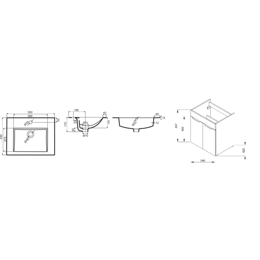 JIKA H4536121763001 - Meuble de salle de bain avec vasque CUBE 60,7x55 cm blanc