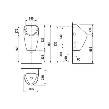 JIKA H8430600000001 - Urinoir GOLEM avec arrivée d'eau intérieure, évacuation arrière, céramique/blanc