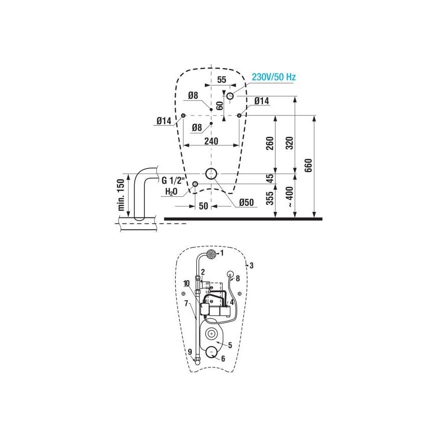 JIKA H8430700000001 - Urinoir GOLEM avec arrivée d'eau intérieure, évacuation arrière, céramique/blanc