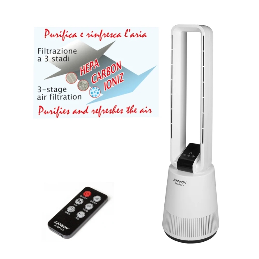 JOHNSON - Ventilateur avec purificateur d'air et filtre HEPA ARIA PURA 90W/230V blanc + télécommande
