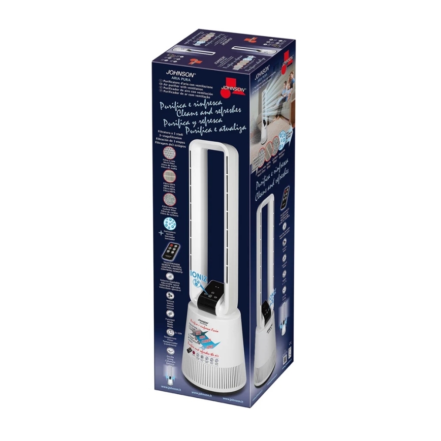 JOHNSON - Ventilateur avec purificateur d'air et filtre HEPA ARIA PURA 90W/230V blanc + télécommande
