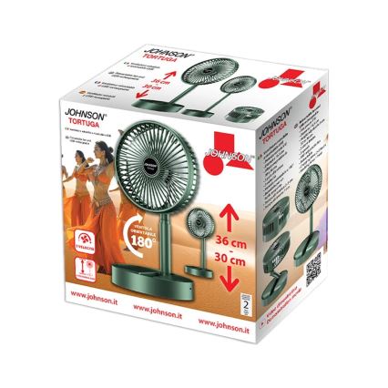 JOHNSON - Ventilateur de bureau rechargeable TORTUGA 5W/3,7V 1200 mAh Ø 16,5 cm vert