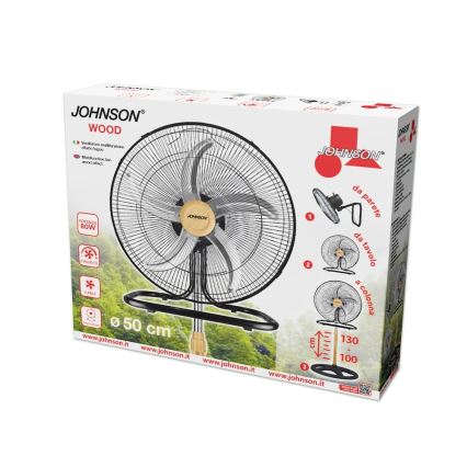 JOHNSON - Ventilateur sur pied 3 en 1 WOOD 80W/230V Ø 50 cm noir/beige