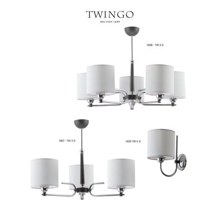 Jupiter 1408 - TW 5 G - Lustre avec tige TWINGO 5xE27/60W/230V