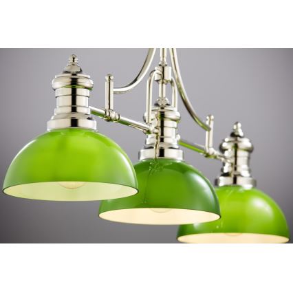 Jupiter 2072 - Lustre sur tige PLATINO 3xE27/15W/230V vert/chrome brillant