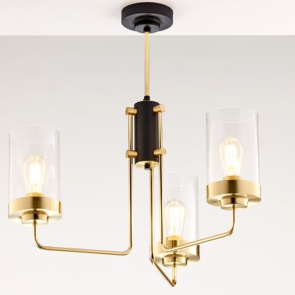 Jupiter 2087 - Lustre sur tige RAMIREZ 3xE27/15W/230V doré/noir