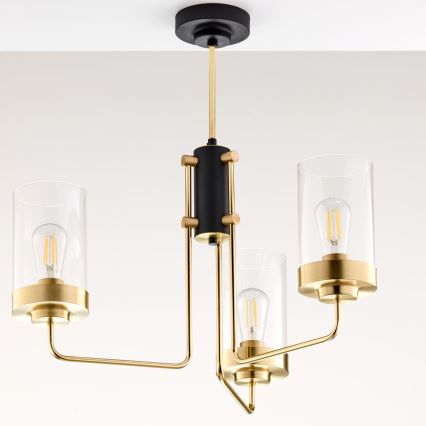 Jupiter 2087 - Lustre sur tige RAMIREZ 3xE27/15W/230V doré/noir