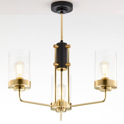 Jupiter 2087 - Lustre sur tige RAMIREZ 3xE27/15W/230V doré/noir