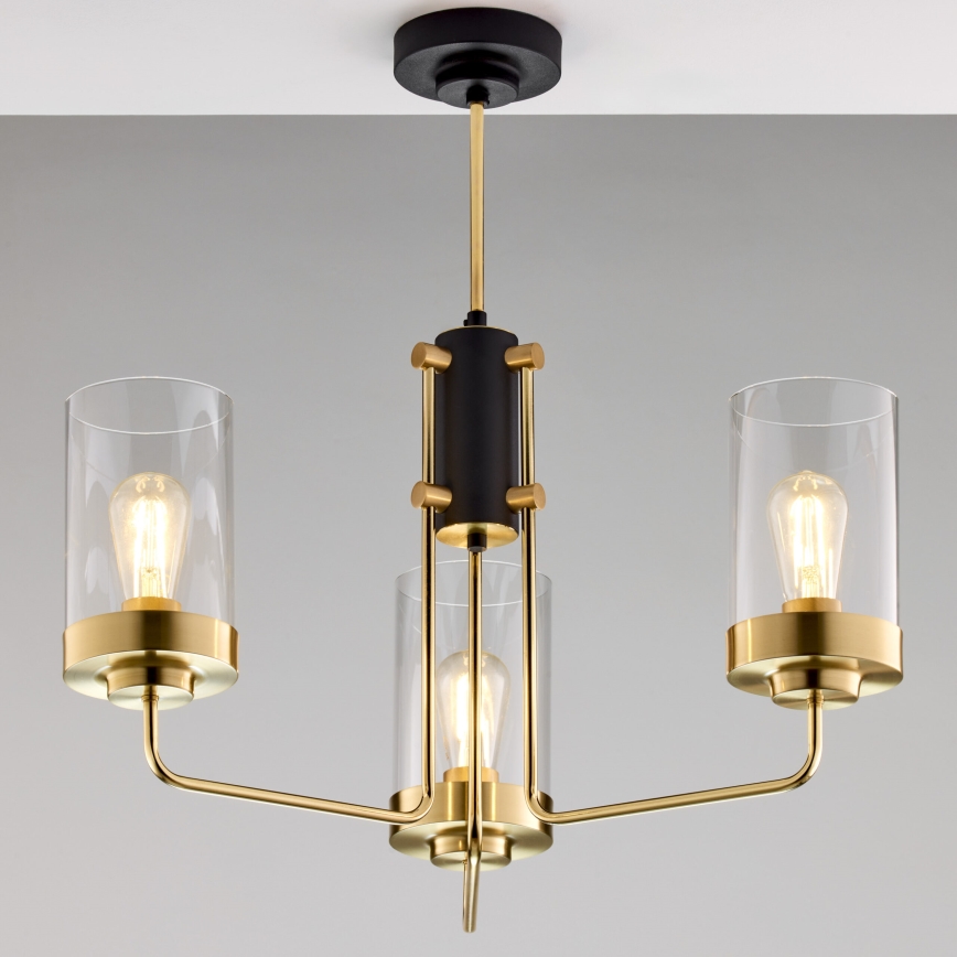 Jupiter 2087 - Lustre sur tige RAMIREZ 3xE27/15W/230V doré/noir