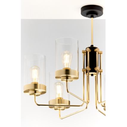 Jupiter 2089 - Lustre sur tige RAMIREZ 6xE27/15W/230V doré/noir