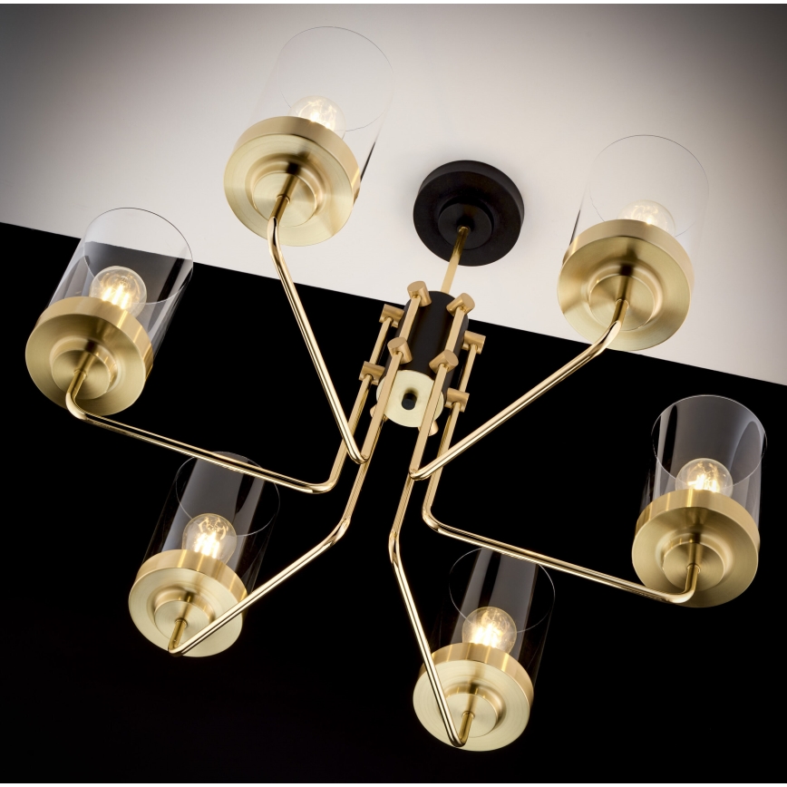 Jupiter 2089 - Lustre sur tige RAMIREZ 6xE27/15W/230V doré/noir