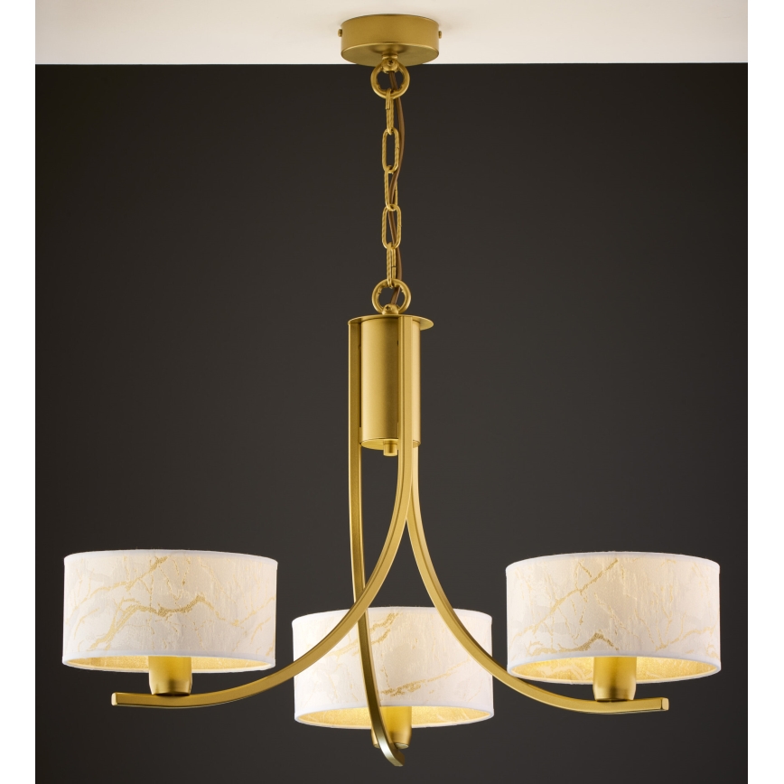 Jupiter 2096 - Lustre sur chaîne ARTHUR 3xE27/15W/230V blanc/doré/décor marbre