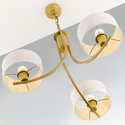 Jupiter 2096 - Lustre sur chaîne ARTHUR 3xE27/15W/230V blanc/doré/décor marbre