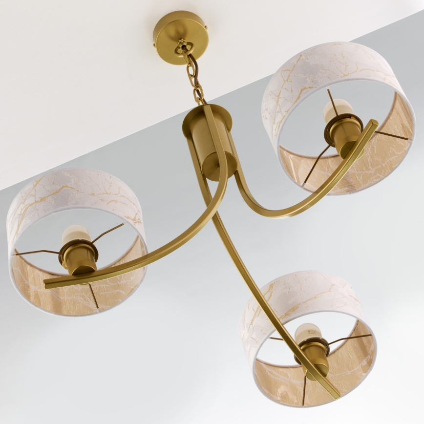 Jupiter 2096 - Lustre sur chaîne ARTHUR 3xE27/15W/230V blanc/doré/décor marbre