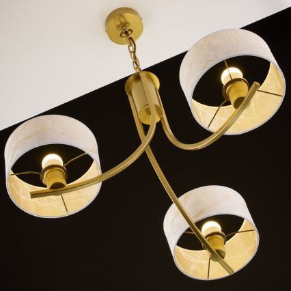 Jupiter 2096 - Lustre sur chaîne ARTHUR 3xE27/15W/230V blanc/doré/décor marbre