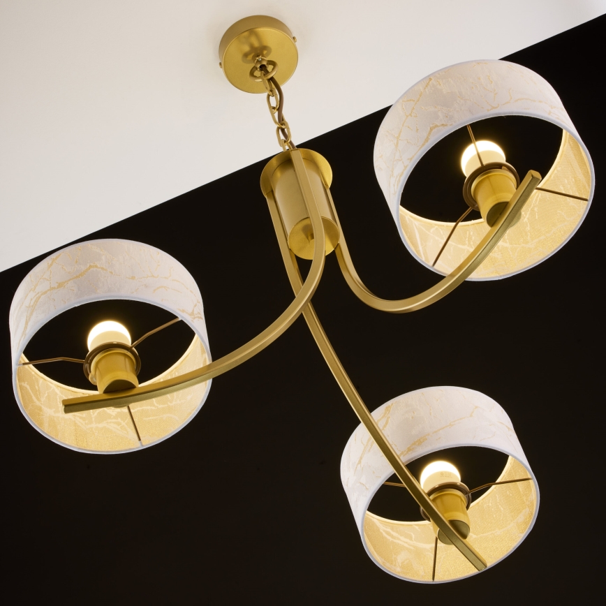 Jupiter 2096 - Lustre sur chaîne ARTHUR 3xE27/15W/230V blanc/doré/décor marbre