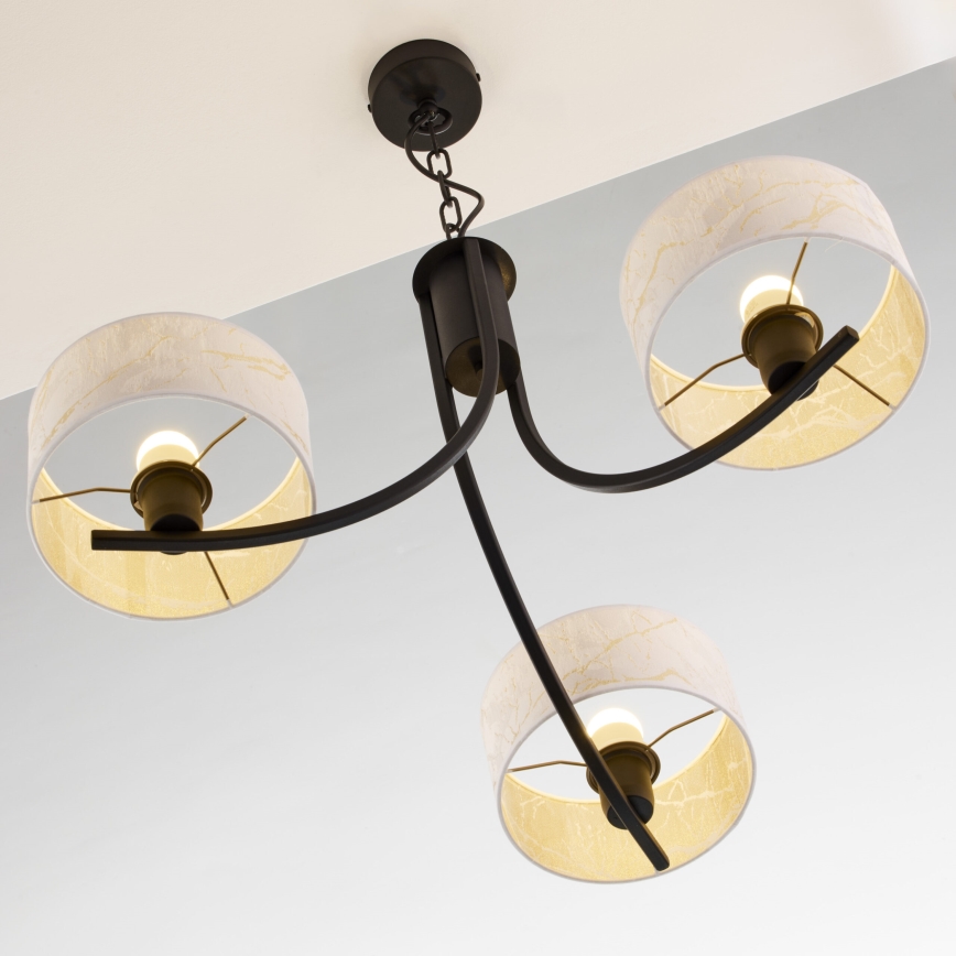 Jupiter 2103 - Suspension à chaîne ARTHUR 3xE27/15W/230V blanc/noir/décor effet marbre