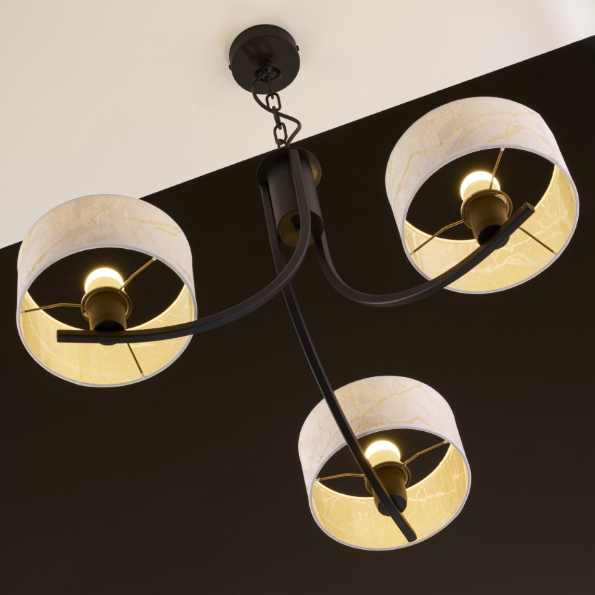 Jupiter 2103 - Suspension à chaîne ARTHUR 3xE27/15W/230V blanc/noir/décor effet marbre