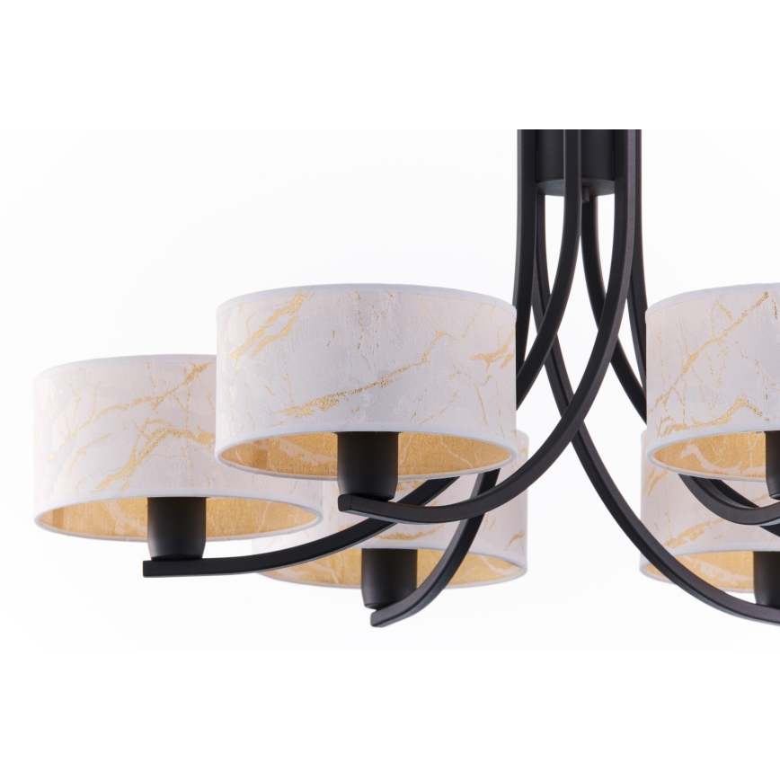 Jupiter 2105 - Lustre à chaîne ARTHUR 6xE27/15W/230V blanc/noir/décor marbre