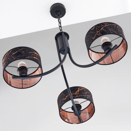 Jupiter 2106 - Suspension sur chaîne ARTHUR 3xE27/15W/230V noir/orange/effet marbre