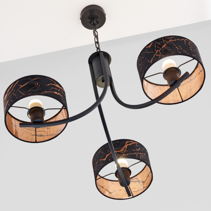 Jupiter 2106 - Suspension sur chaîne ARTHUR 3xE27/15W/230V noir/orange/effet marbre