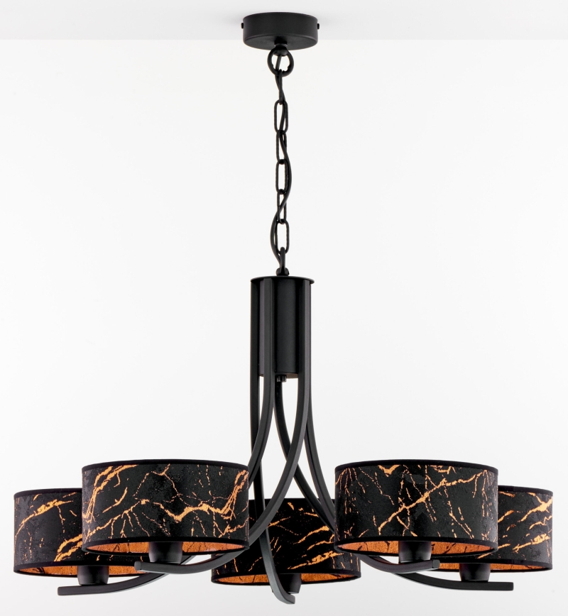Jupiter 2107 - Lustre suspendu par chaîne ARTHUR 5xE27/15W/230V noir/orange/décor marbre