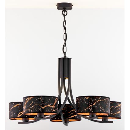 Jupiter 2107 - Lustre suspendu par chaîne ARTHUR 5xE27/15W/230V noir/orange/décor marbre